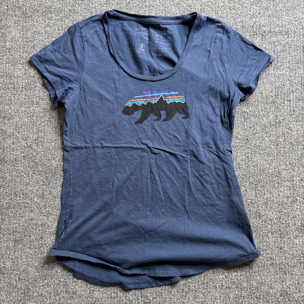 Patagonia Organic Cotton Slim Fit Women's Short Sleeve Shirt Blue Bear Small